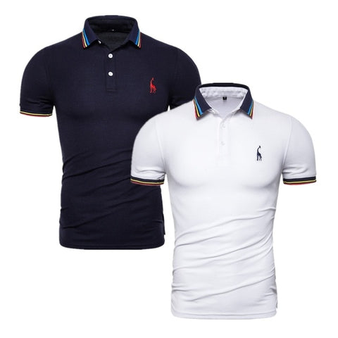 2019 Brand Quality 2 Pieces /Lot Polos Men Solid Slim Fit Deer Embroidery Polo Shirt Men Casual Business Polo Giraffe Mens Tops