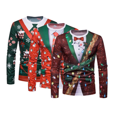 New Christmas Print Men TShirt O Neck long Sleeve Tee Tops Casual Hip Hop 3D Print T-shirt Camisetas Hombre Party Funny T Shirts